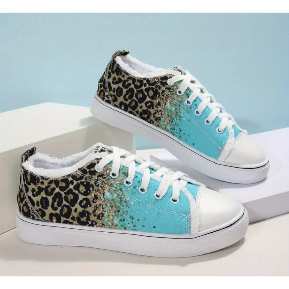 Women Leopard Print Canvas Casual Glitter Sequins Shoe size 41(10.5)